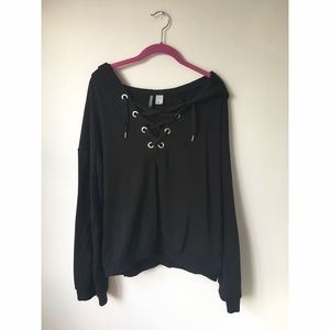 Lace Front Black Sweatshirt